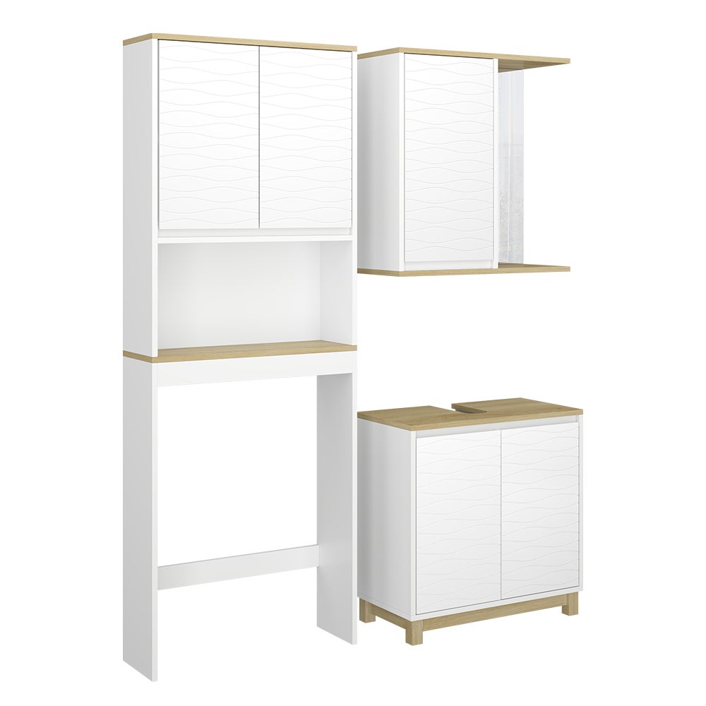 Vicco Zestaw mebli łazienkowych Livia, Biały/dąb, 3 części