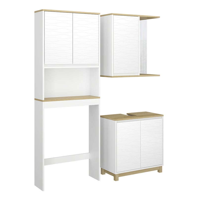 Vicco Zestaw mebli łazienkowych Livia, Biały/dąb, 3 części