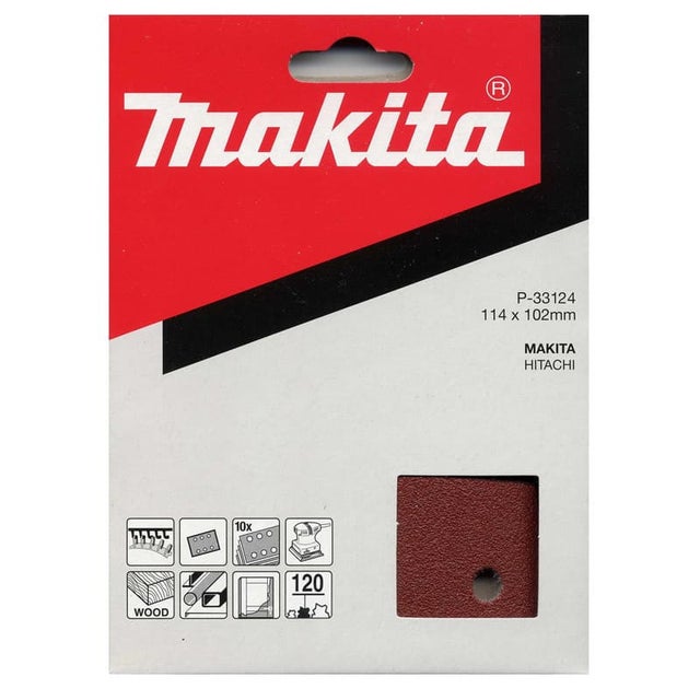 Feuilles abrasives 114x102 mm grain 120 bois/métal (10 pcs) - MAKITA P-33124