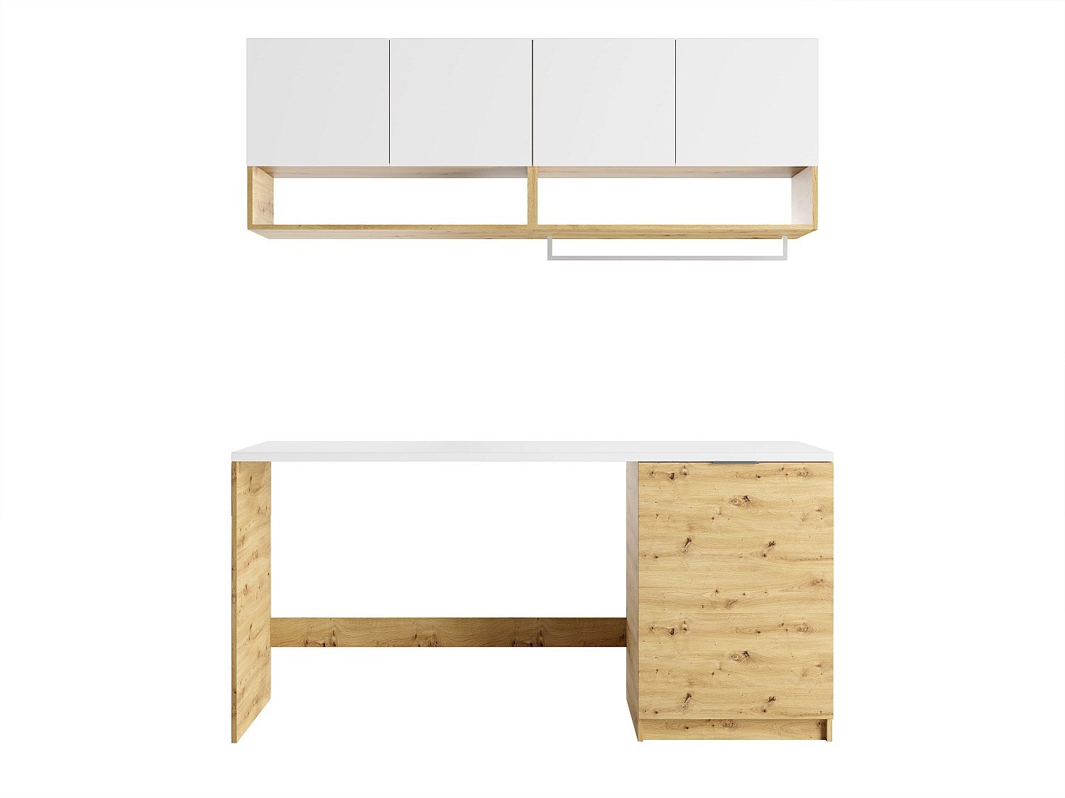 Muebles para el cuarto de la lavadora con encimera - 182 cm de ancho - blanco y natural claro - NATAJI - 3