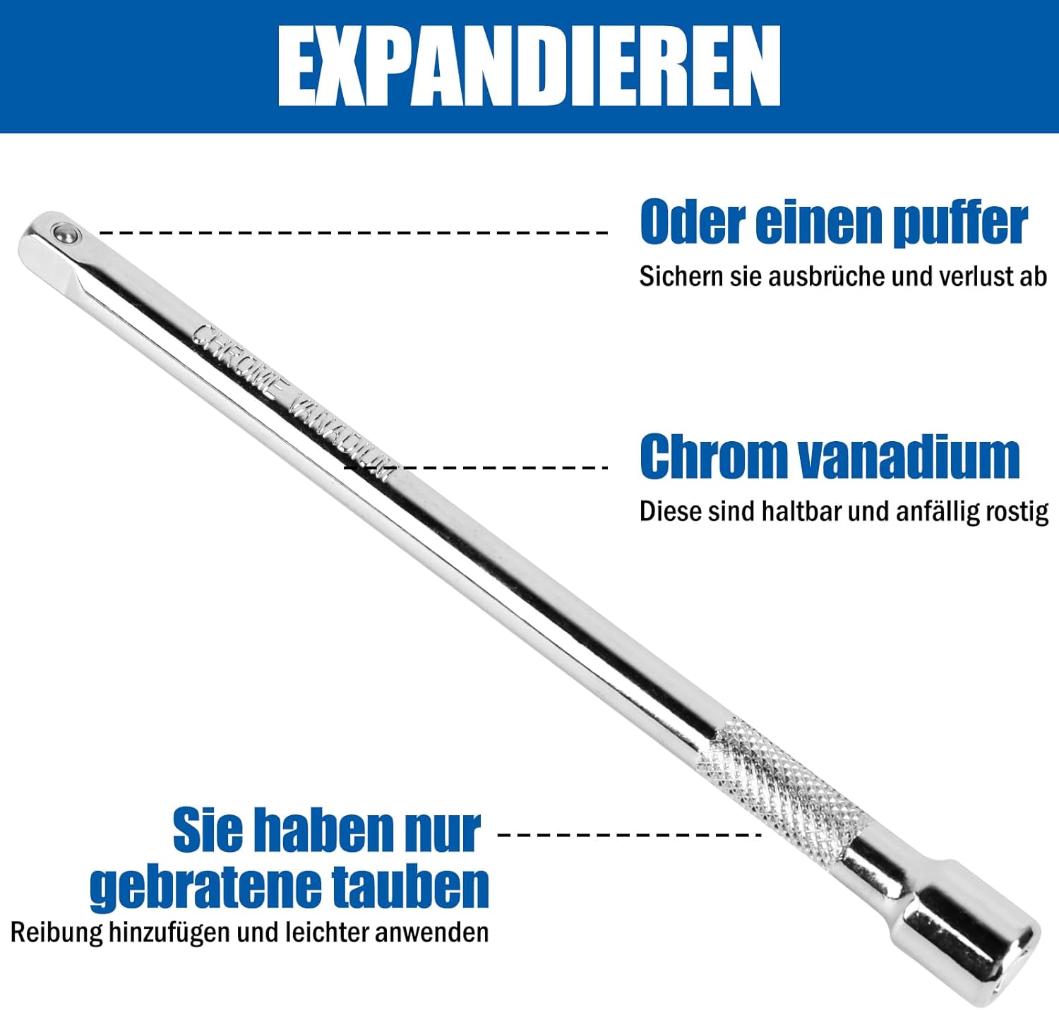 Rallonges de clés à douille Jeu de 4 rallonges 1/4 pouce | 50mm, 75mm, 100mm, 150mm, Prolongateur Cliquet, pour Clé à Cliquet Manuelle/Pneumatique - 3