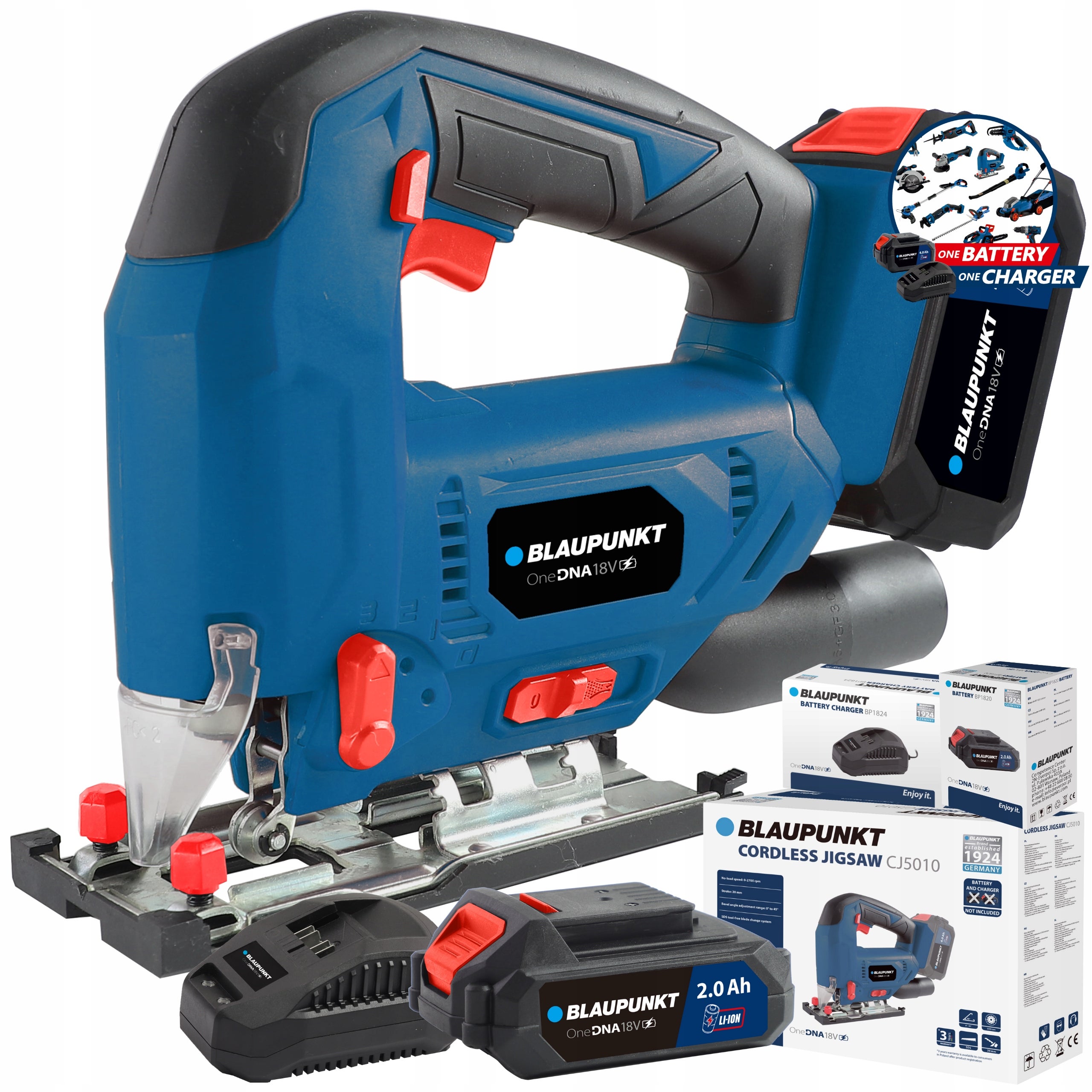 Wyrzynarka akumulatorowa ZESTAW Aku Ładowarka 2700 obr 20 mm skok BLAUPUNKT CJ5010
