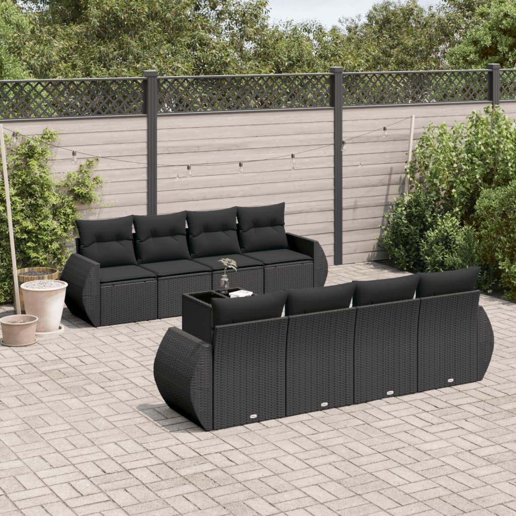 Zestaw mebli ogrodowych vidaXL 9 szt czarny z poduszkami komfortowymi