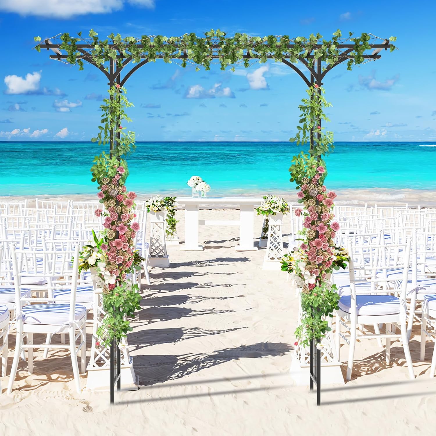 Arche de Jardin Fer 205 cm, Arche de Jardin avec Treillis pour Plantes Grimpantes, Vignes, Roses, Arche Décorative Extérieure,200 x 52 x 205 cm - 8