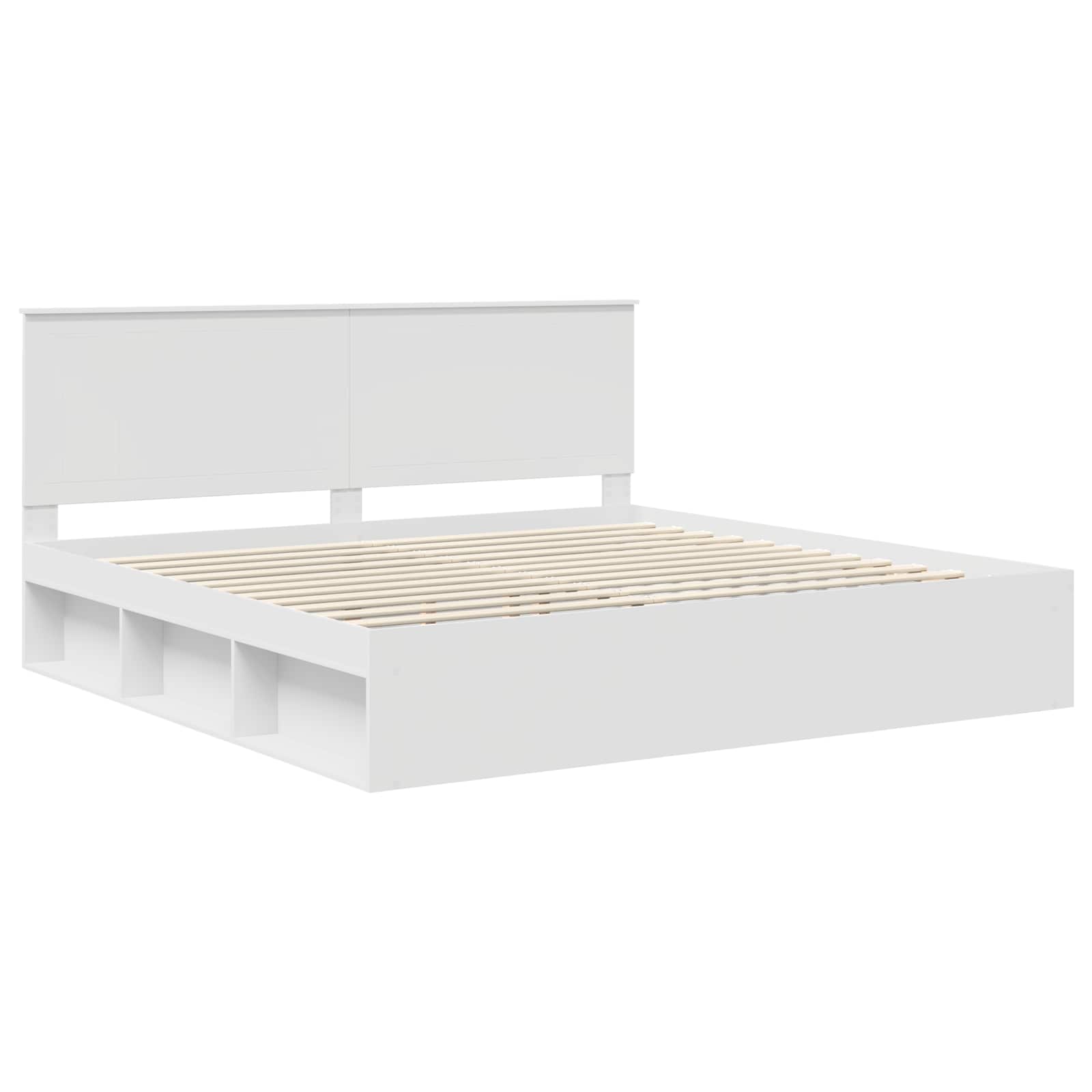 Cadre de lit blanc en bois de pin massif pour la chambre, 200 × 200 cm - 4