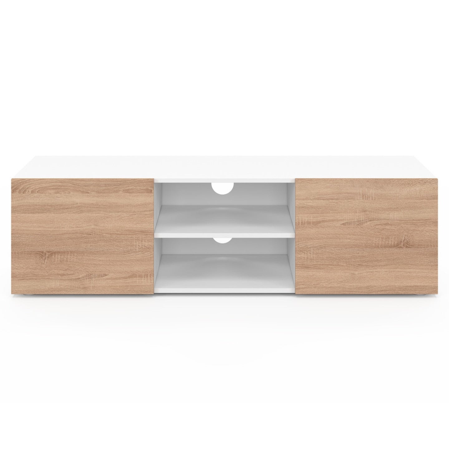 Meuble TV 113 cm ELI blanc portes façon hêtre - 3