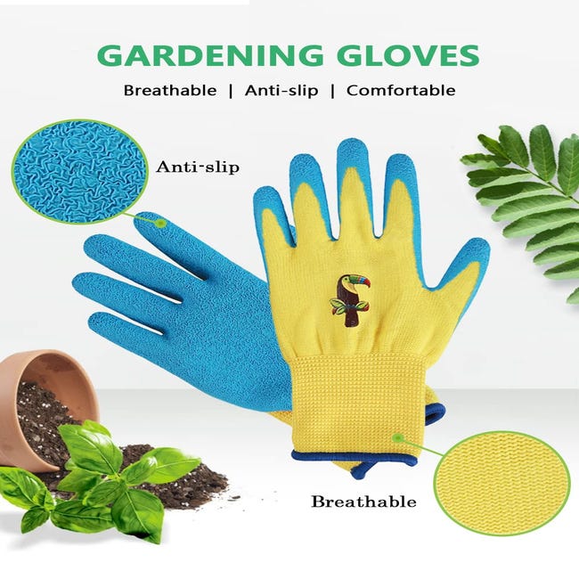 3 Paia Di Guanti Da Giardinaggio Per Bambini - Protettivi In Lattice Con Palmo Antiscivolo, Traspiranti, Impermeabili, Per Ragazzi E Ragazze, Lavori All'Aperto