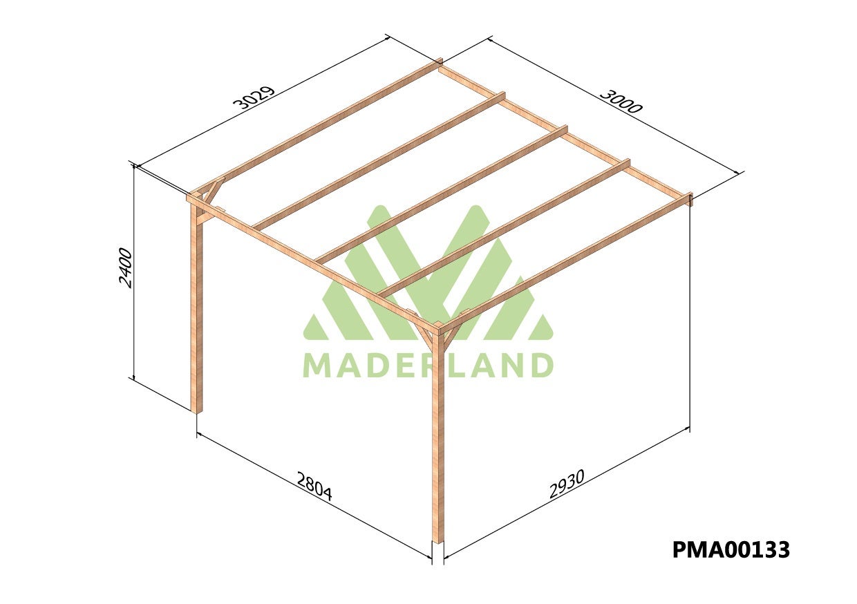 Pérgola madera adosada TOLEDO • 300x300 cm • tratada • madera maciza - 2