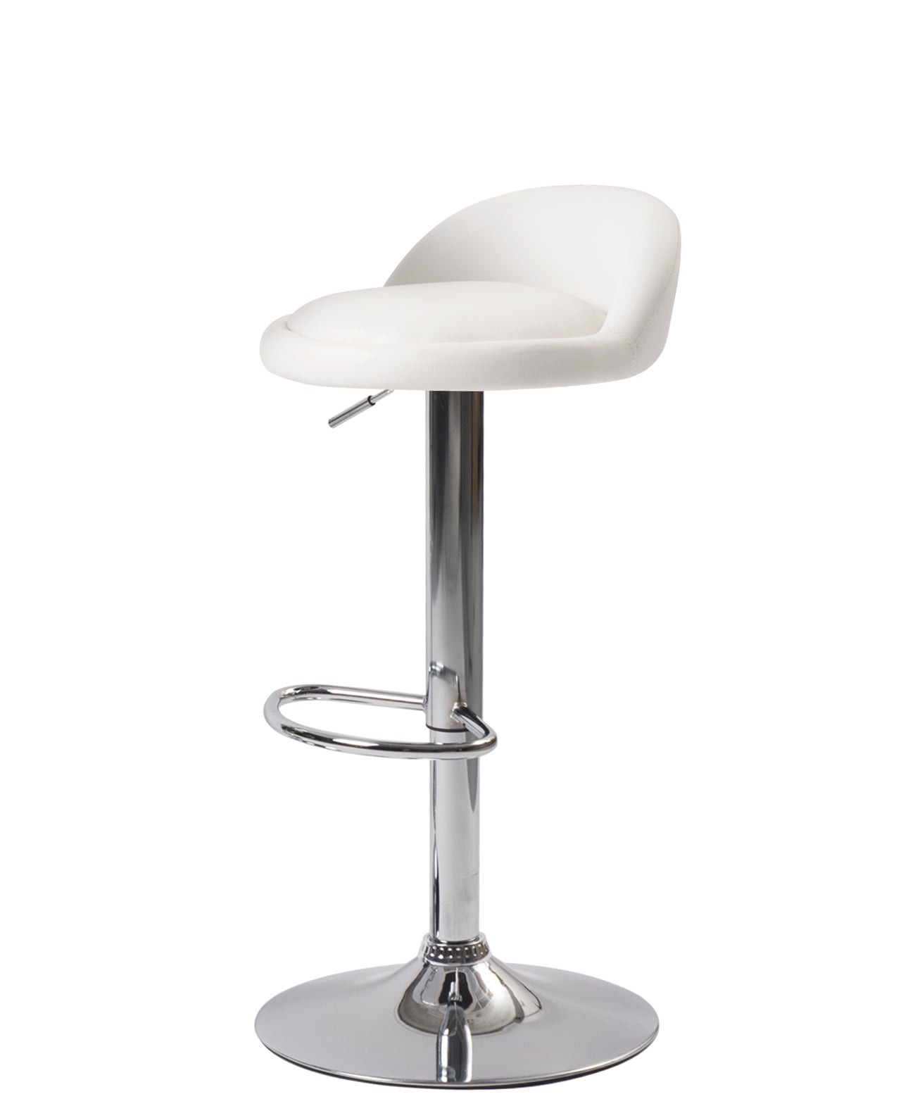 Lot 2 tabourets de bar cuisine, siège simili cuir, petit dossier, pivotant, hauteur réglable, pied chrome SATI (blanc) - 2
