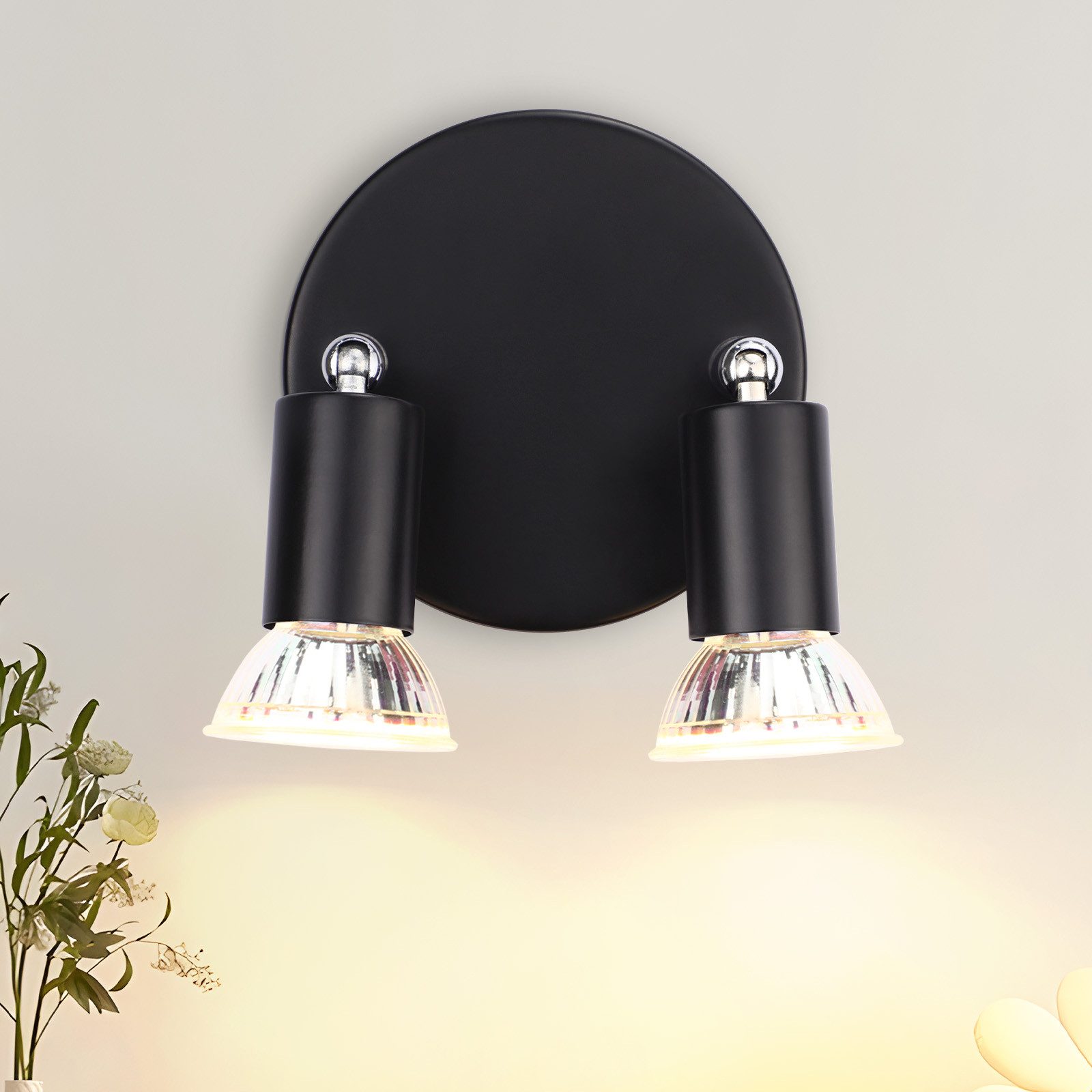 NETTLIFE Spot de plafond LED noir 2 ampoules orientable 350° GU10 industriel - 4