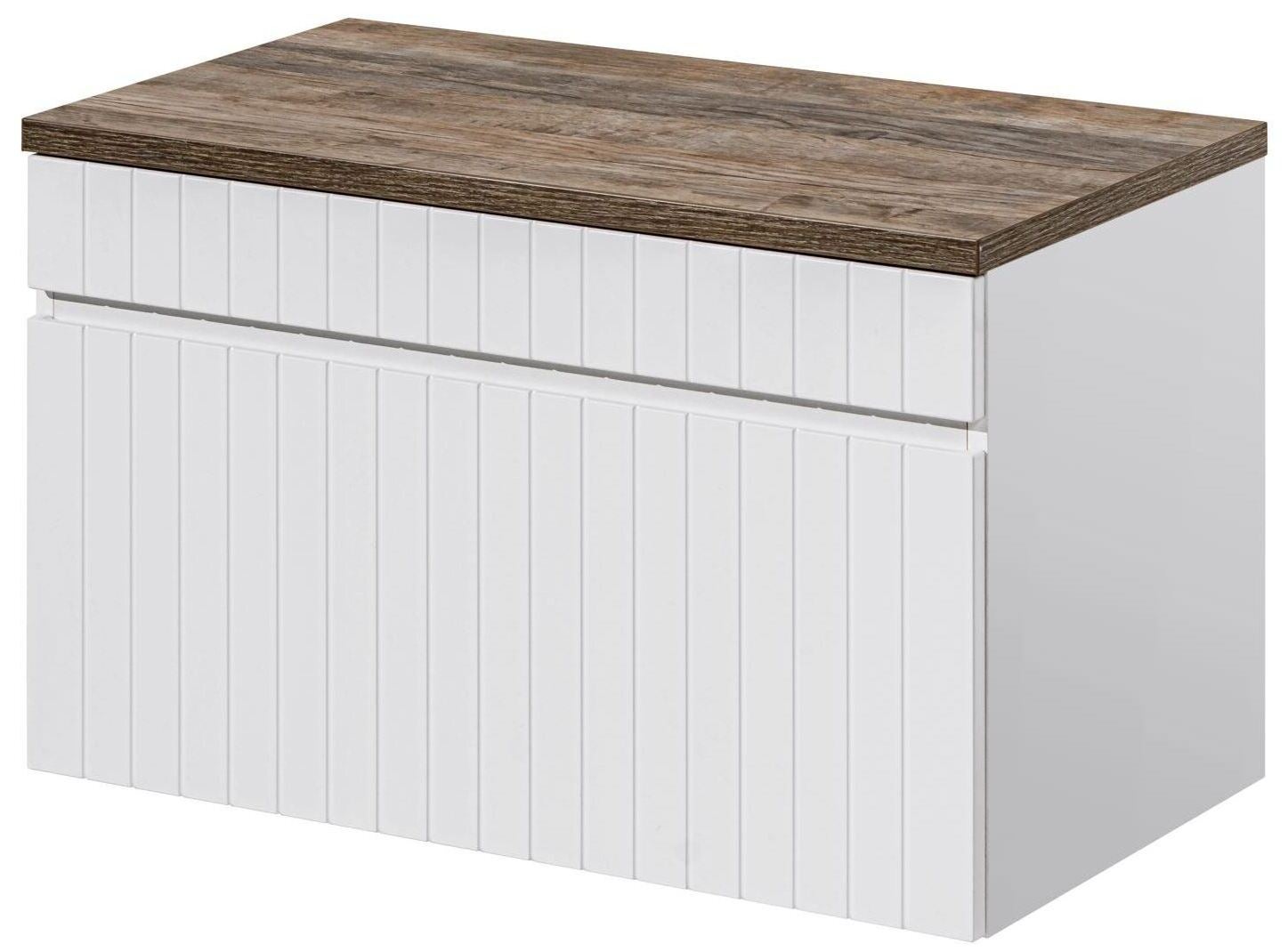 Szafka łazienkowa ICONIC White 80 cm z blatem dąb frezowany front szuflada