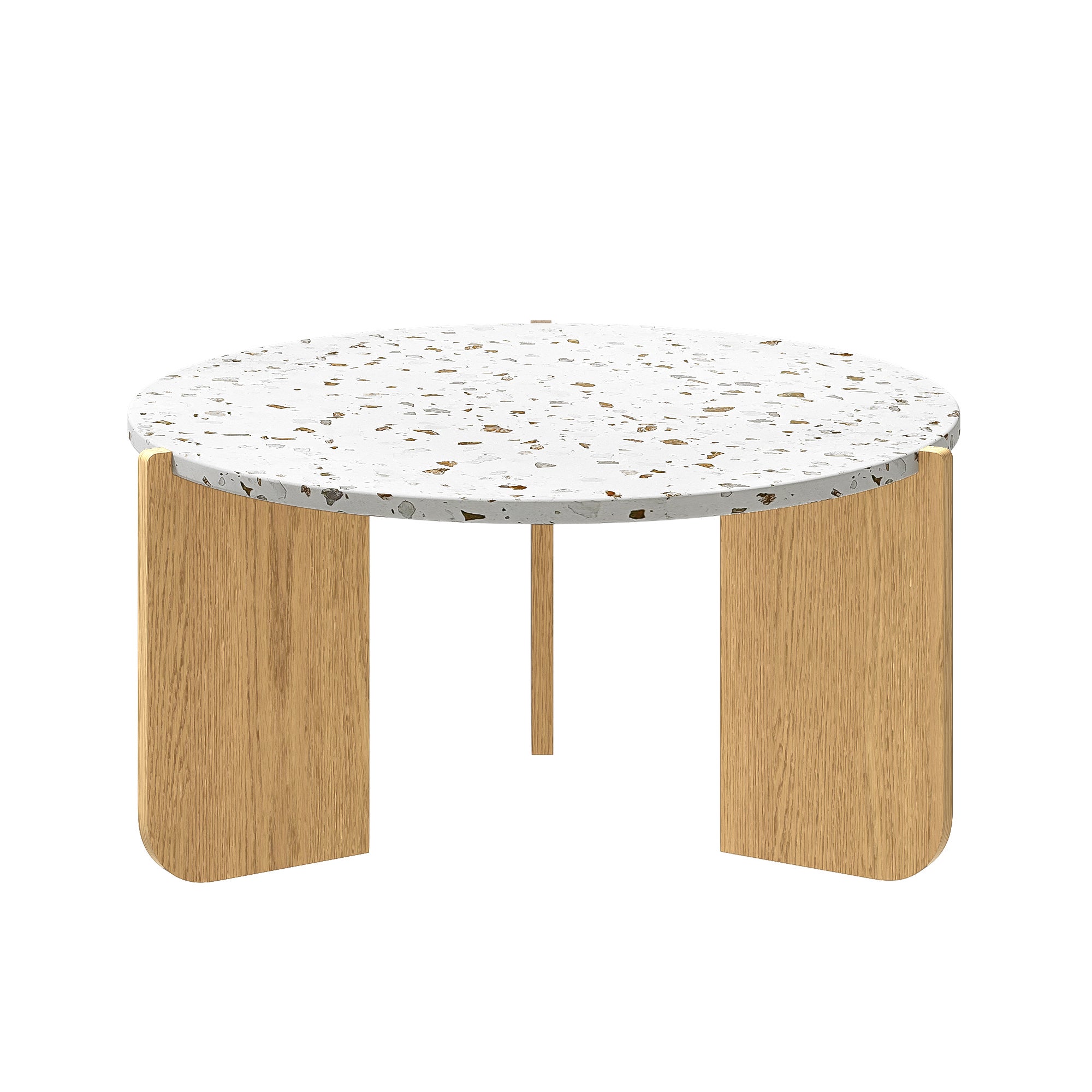 Tables Basses Gigogne Ronde lot de 2, Design Scandinave - Plateau Terrazzo & Pieds en Bois,Table d'appoint pour Petits Espaces,MDF+Naturelle - 9