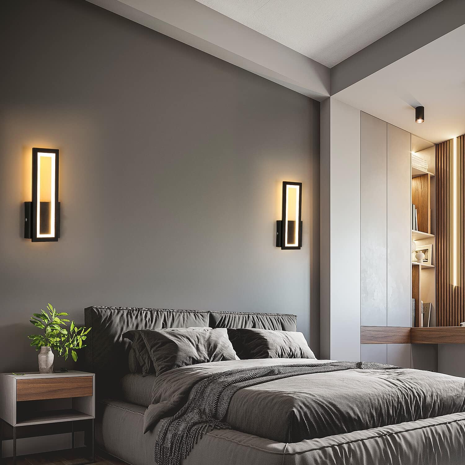 GOECO Applique murale LED d'intérieur, 16W Applique murale moderne en acrylique, Applique murale noire d'intérieur pour le salon, Blanc chaud 3000K - 2