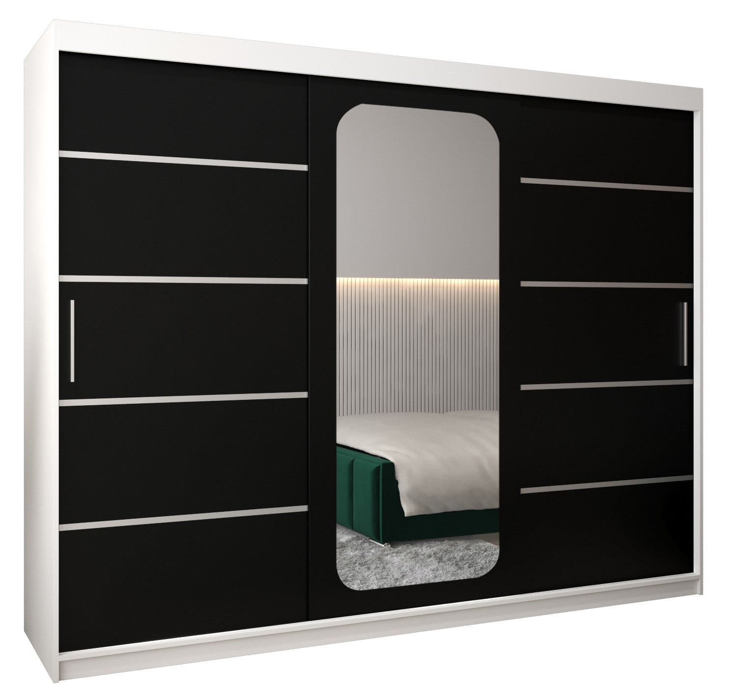 Szafa przesuwna garderoba PROMO V2 250 x 62 x 200 cm Biały + Czarny - Abiks Meble