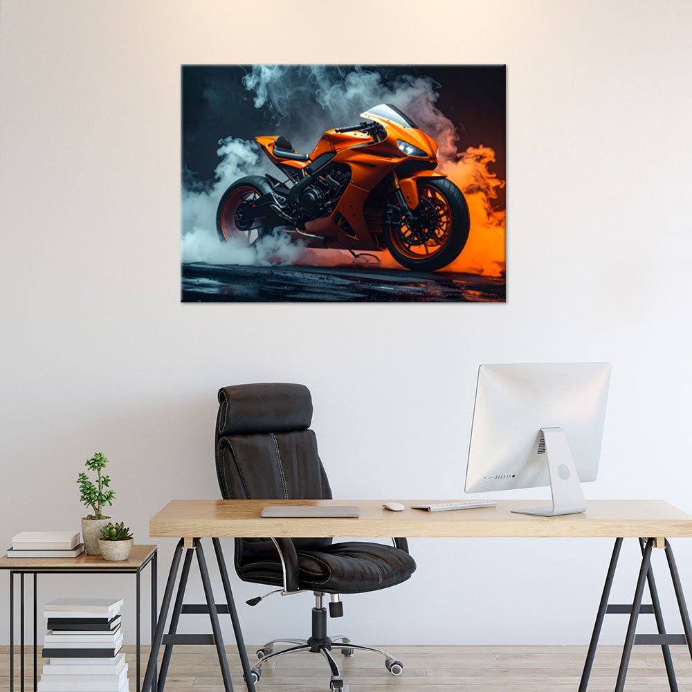 Obraz nowoczesny do pokoju nastolatka, Pomarańczowy Motocykl Motor Ścigacz 90x60 - 2