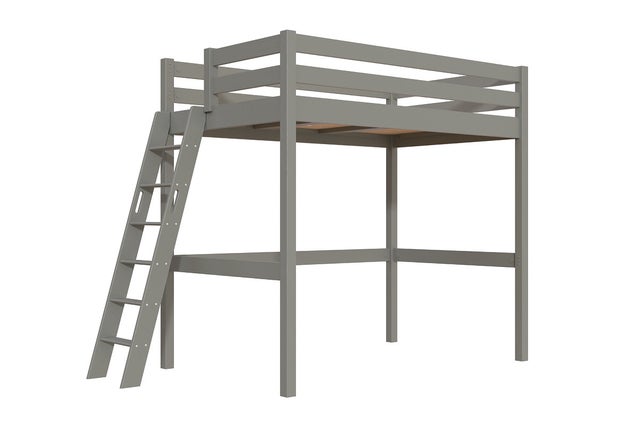 Lit mezzanine 1 place bois Sylvia 120x200 échelle inclinée, Gris