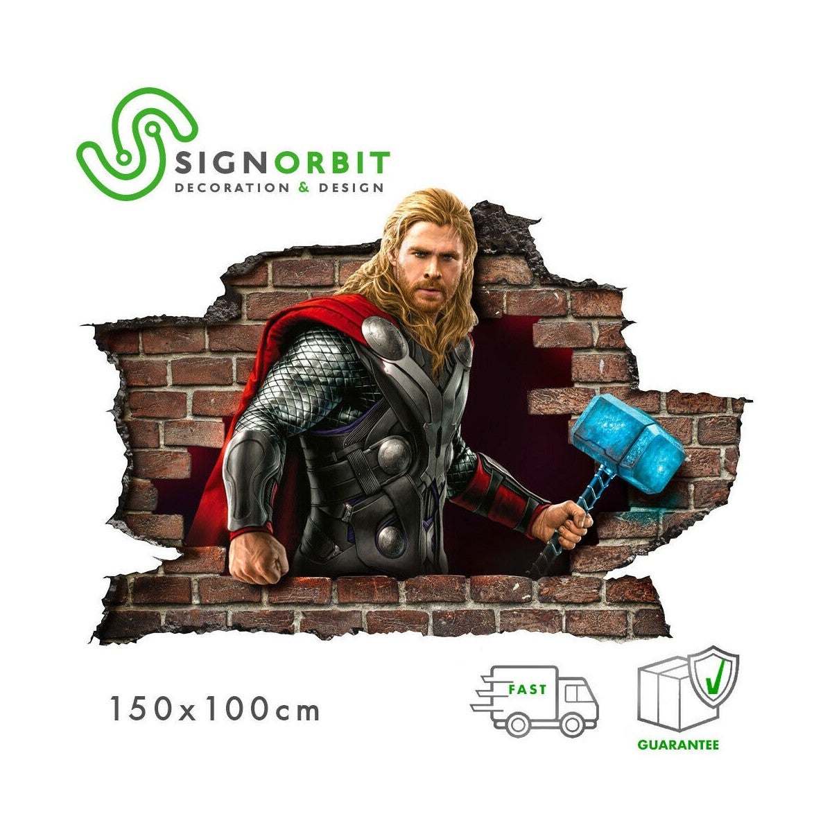 Thor - vinilo decorativo gráfico 3d para pared - adhesivo de pared para dormitorio infantil mide 145x100 cm.