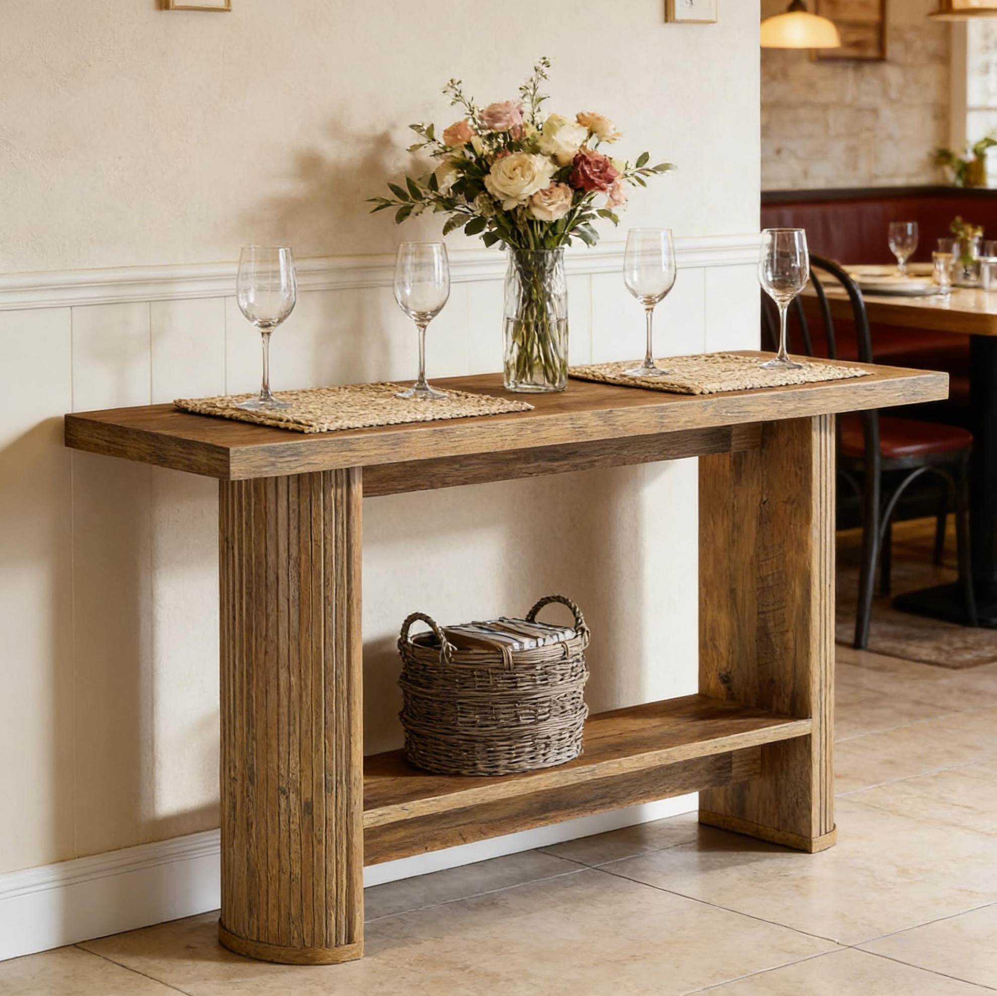 Console 140x30x80 cm, design moderne, bois d’ingénierie, marron | Leroy ...