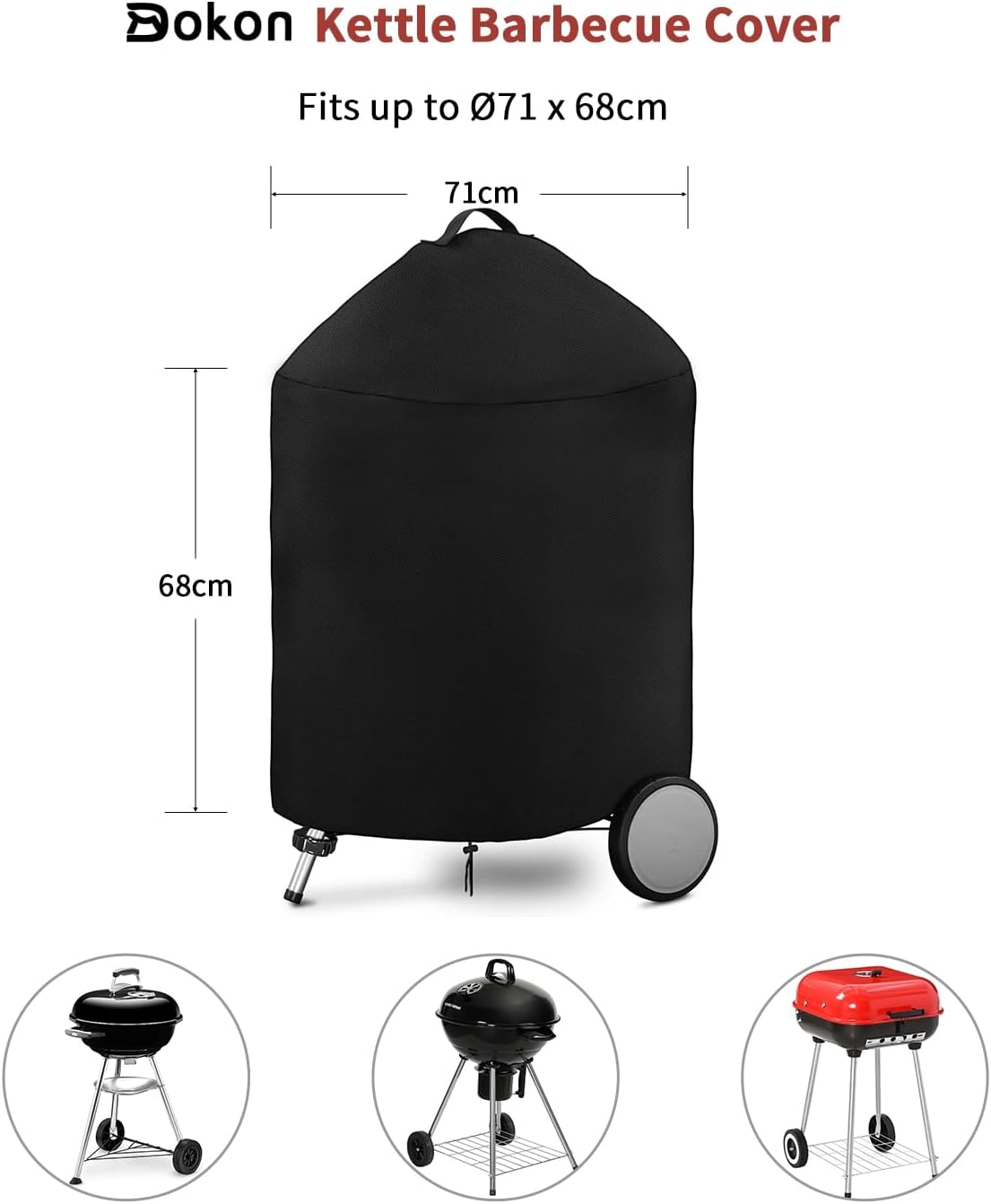 Housse Oxford 420D Housse Barbecue Rond Dokon - Imperméable Oxford 420D - Noir Bache De Protection Exterieur
