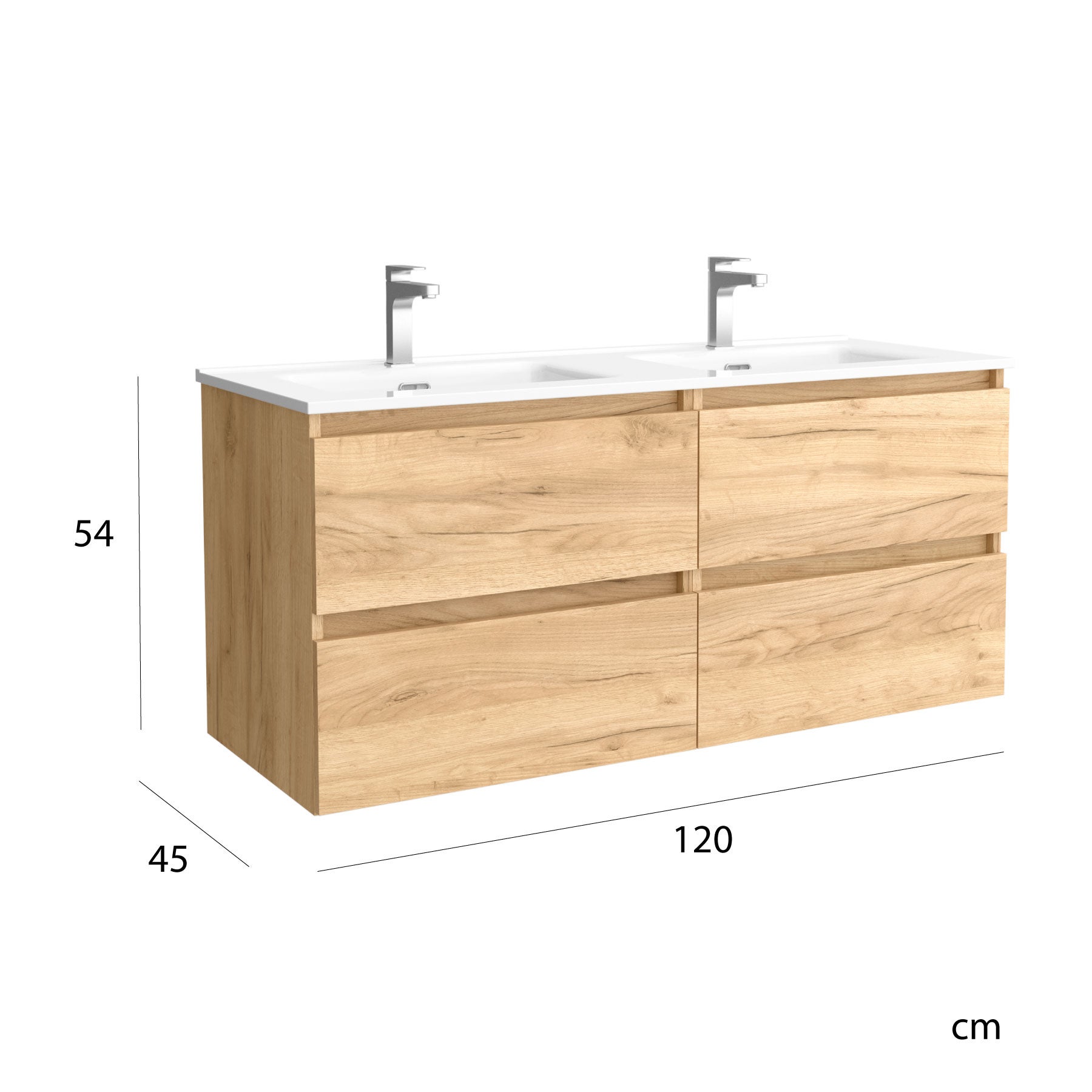 Meuble de salle de bain BEQUIA 120cm Chêne | Vasque Porcelaine - 5
