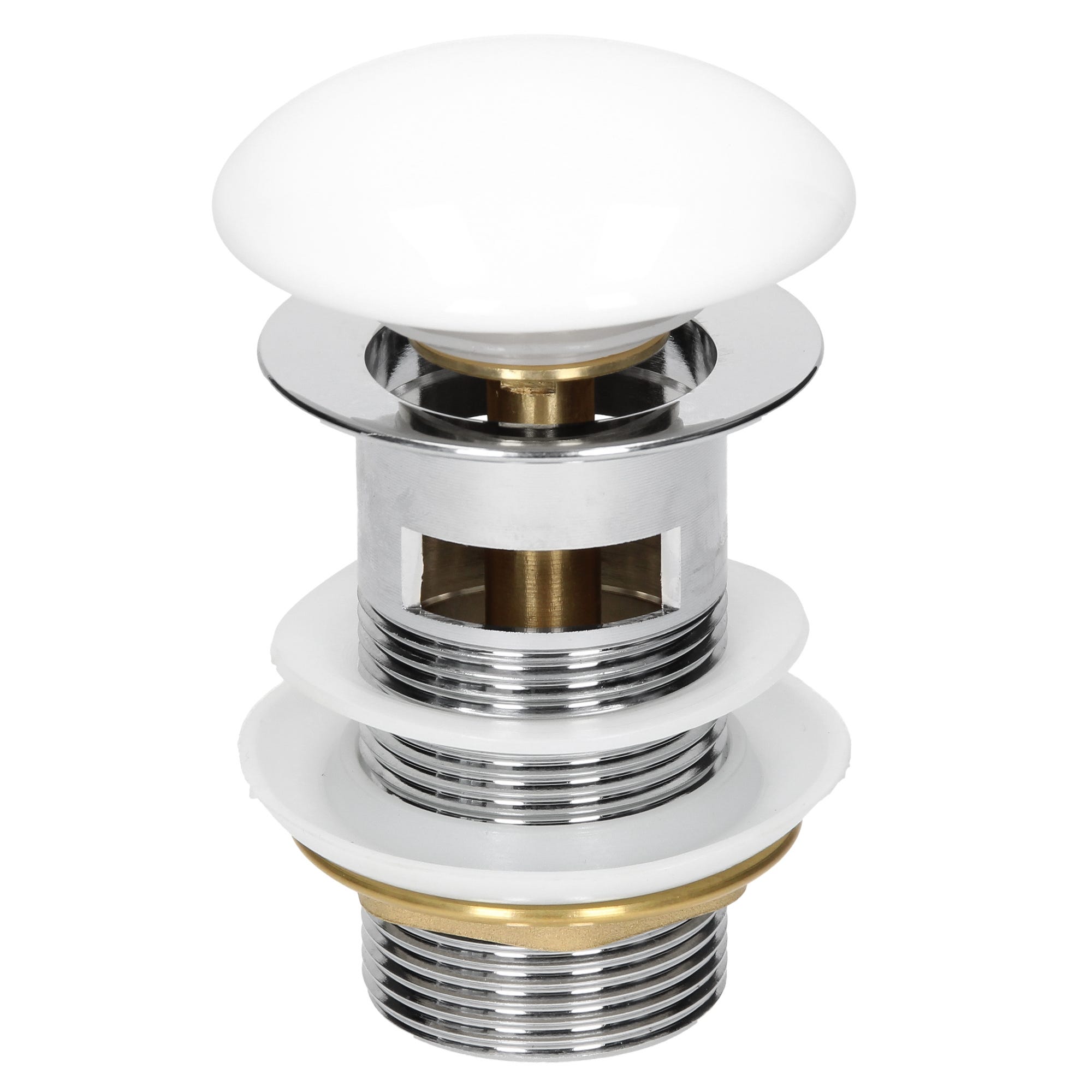 Set Scarico Lavabo Santras® Con Troppopieno - Bianco/Oro, Ottone Cromato, Filettatura 1 ¼ - Foto 2