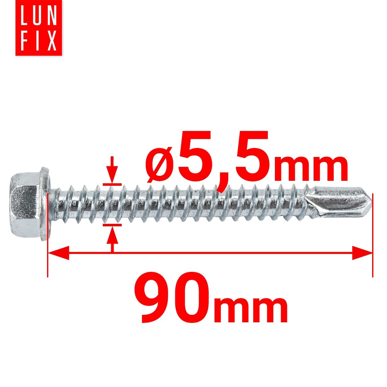 Wkręty do metalu samowiercące z łbem na klucz 5,5x90mm 250szt. - 2