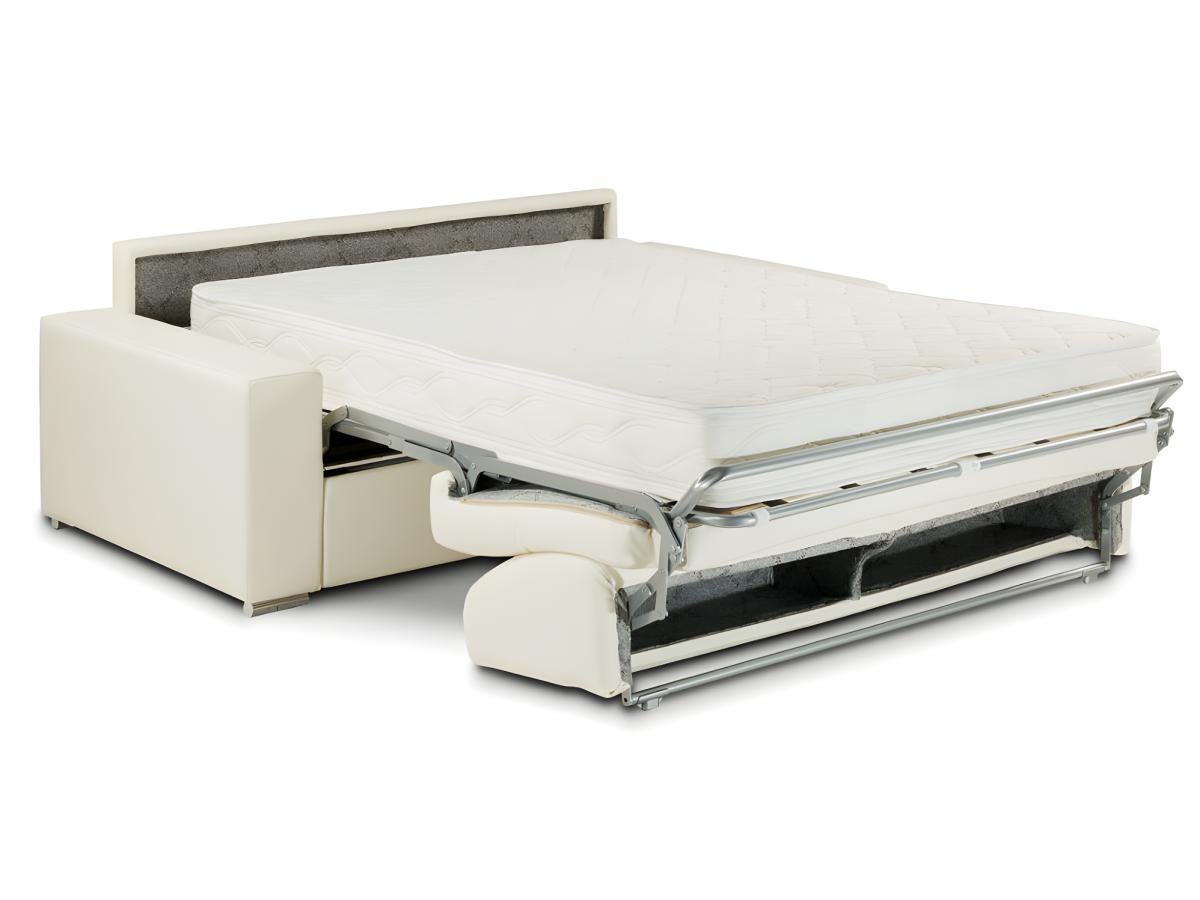 Canapé 3 places convertible express en simili EMIR - Gris - Couchage à lattes larges 140 cm - Matelas 18 cm - 7