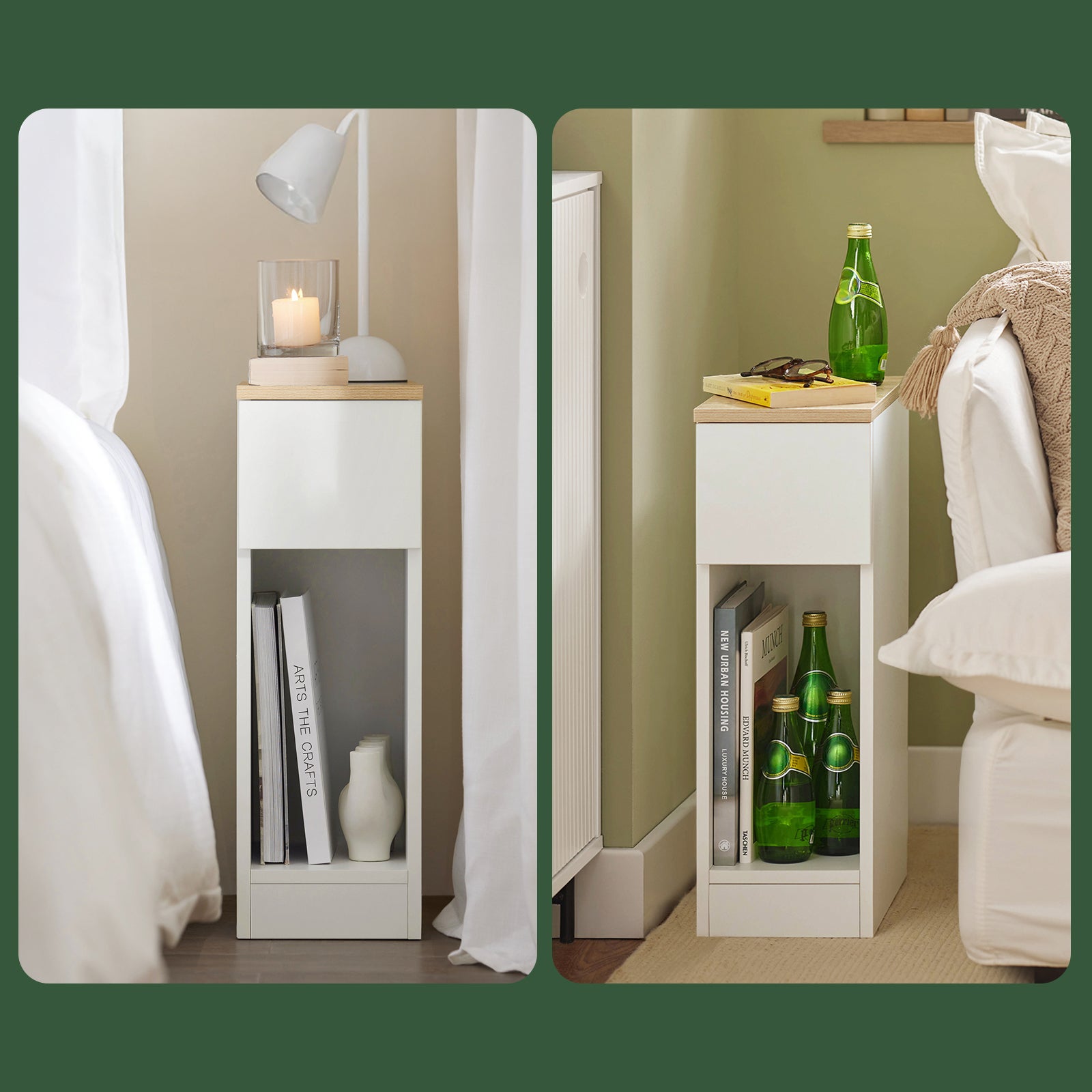 SoBuy Lot de 2 Table de Chevet étroite 20 cm avec tiroir Table de Nuit Gain de Place & Chevet de lit Blanc 20x35x60 cm - 4