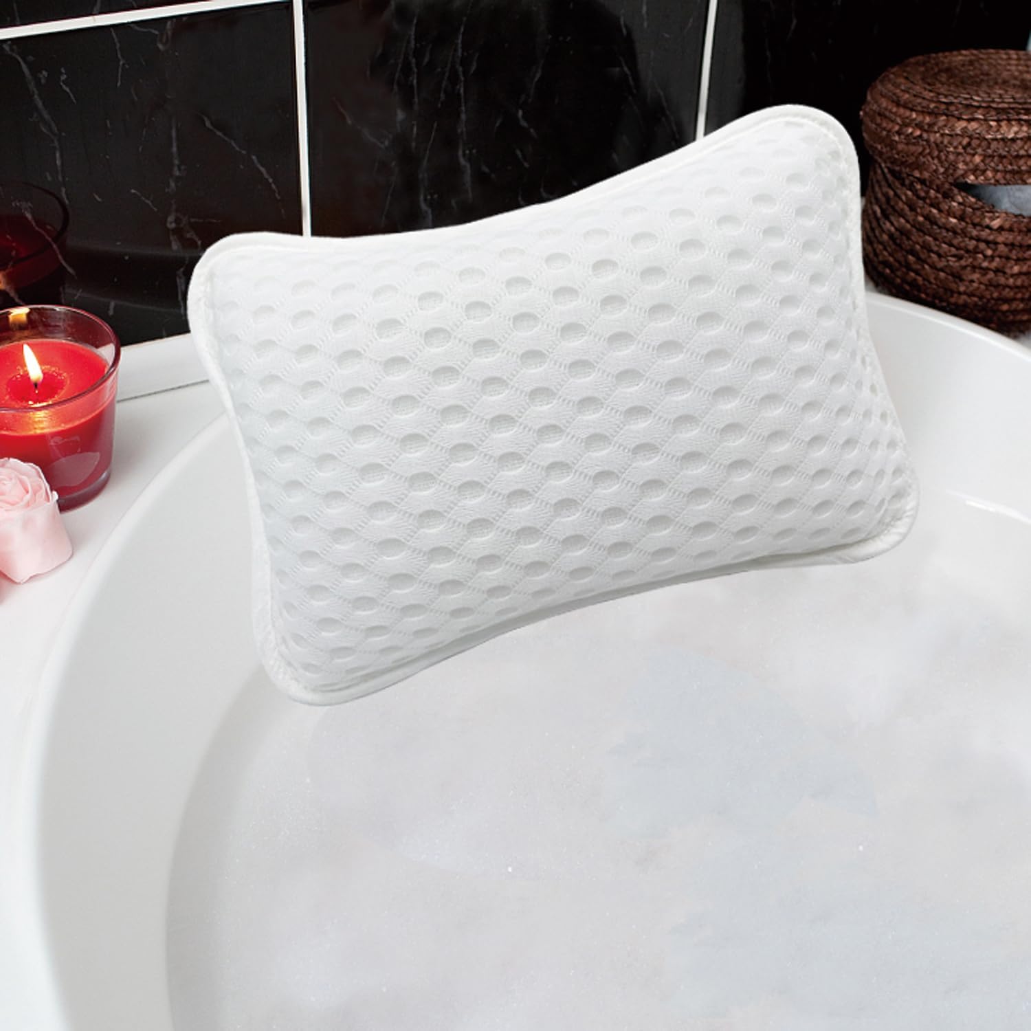 Oreiller De Baignoire Appui-tête Spa En PU – Coussin Relaxation Ergonomique Avec Ventouses – Noir – Détente Ultime Pour Bain Et Spa