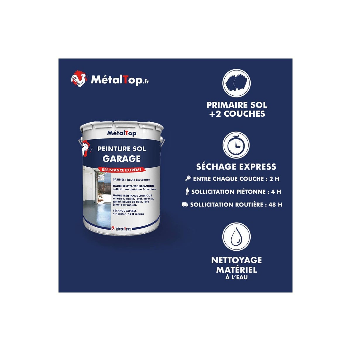Peinture Sol Garage - Blanc crème - RAL 9001 - 5 L - Métaltop - 4