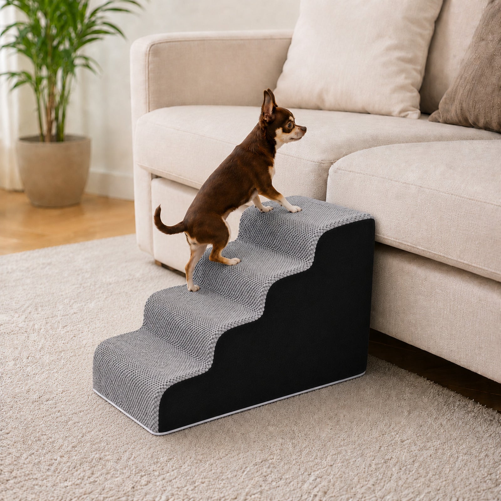 Escalera Mascotas 4 Escalones 40x73x40cm Nyana | Ondulada Antideslizante Sin Montaje - 7
