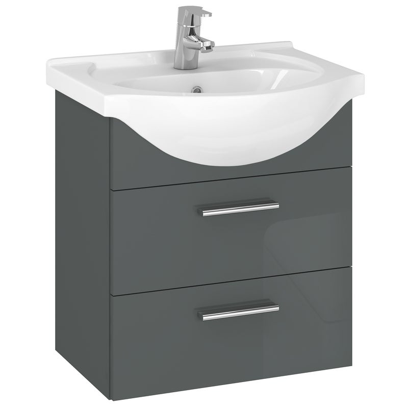 Szafka łazienkowa pod umywalkę z umywalką wisząca antracyt połysk 50 cm