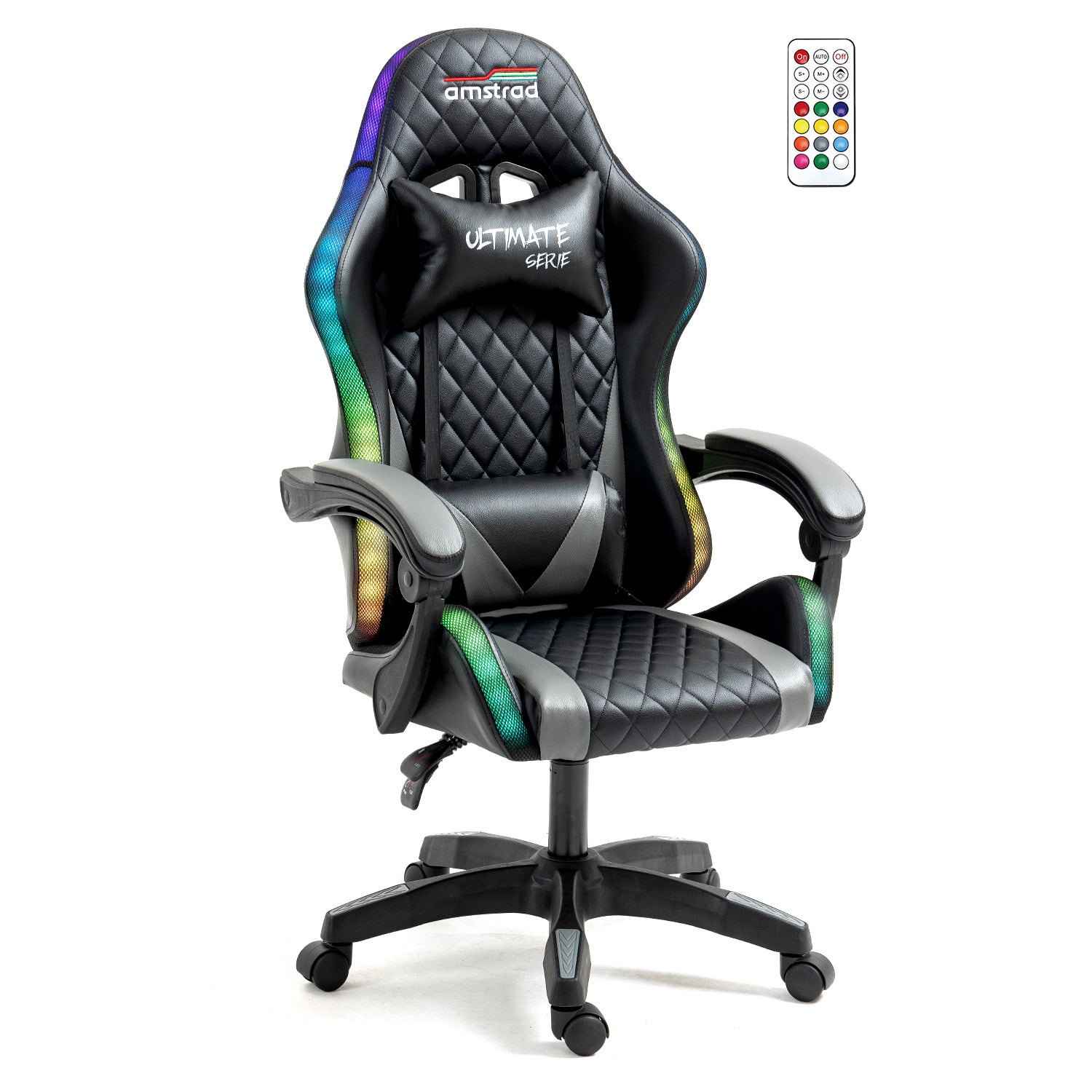 Amstrad AMS 910 LED BK Fauteuil/Chaise de Bureau Gamer Noir avec éclairage LED 366 Effets   Télécommande