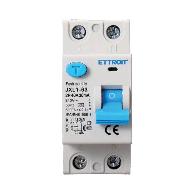 Interruttore Differenziale Puro Tipo A 1P+N 2M 6000A 30mA 40A AC 230V IP20