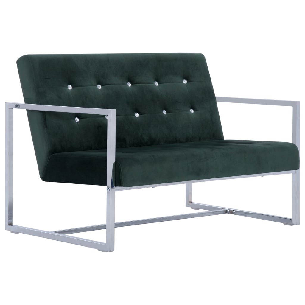 Sofá 2 plazas | sofá de salón | sofá de descanso con reposabrazos cromados terciopelo verde oscuro cfw63069