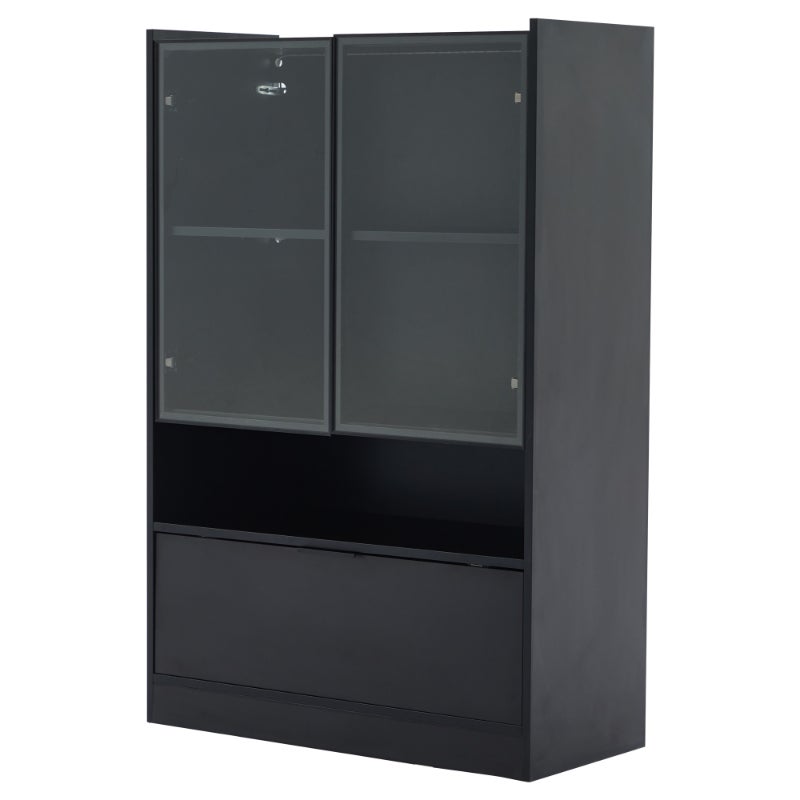 Vitrine LED 120 cm Noir Mat avec Éclairage 16 Couleurs, Armoire en Verre Moderne avec Portes Battantes et Rangements Spacieux - 8