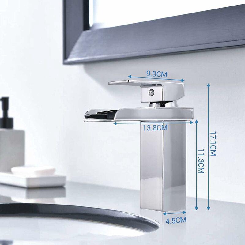 Robinet Salle de Bain Cascade, MitigEU Lavabo Chromé, Ultra-Large 6cm, Eau Froide & Chaude Disponible, Acier Inoxydable, Valve en Céramique - 4