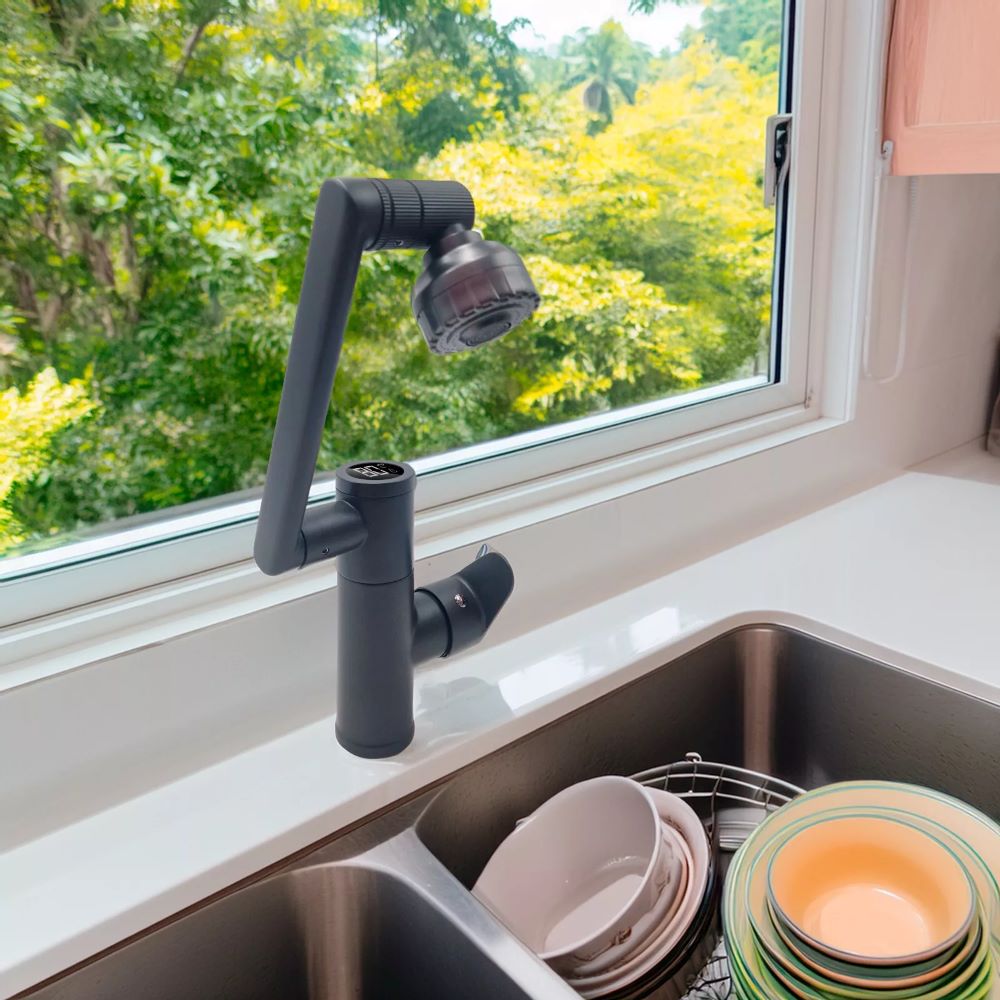 Moderno rubinetto per lavabo con portata estesa, facile