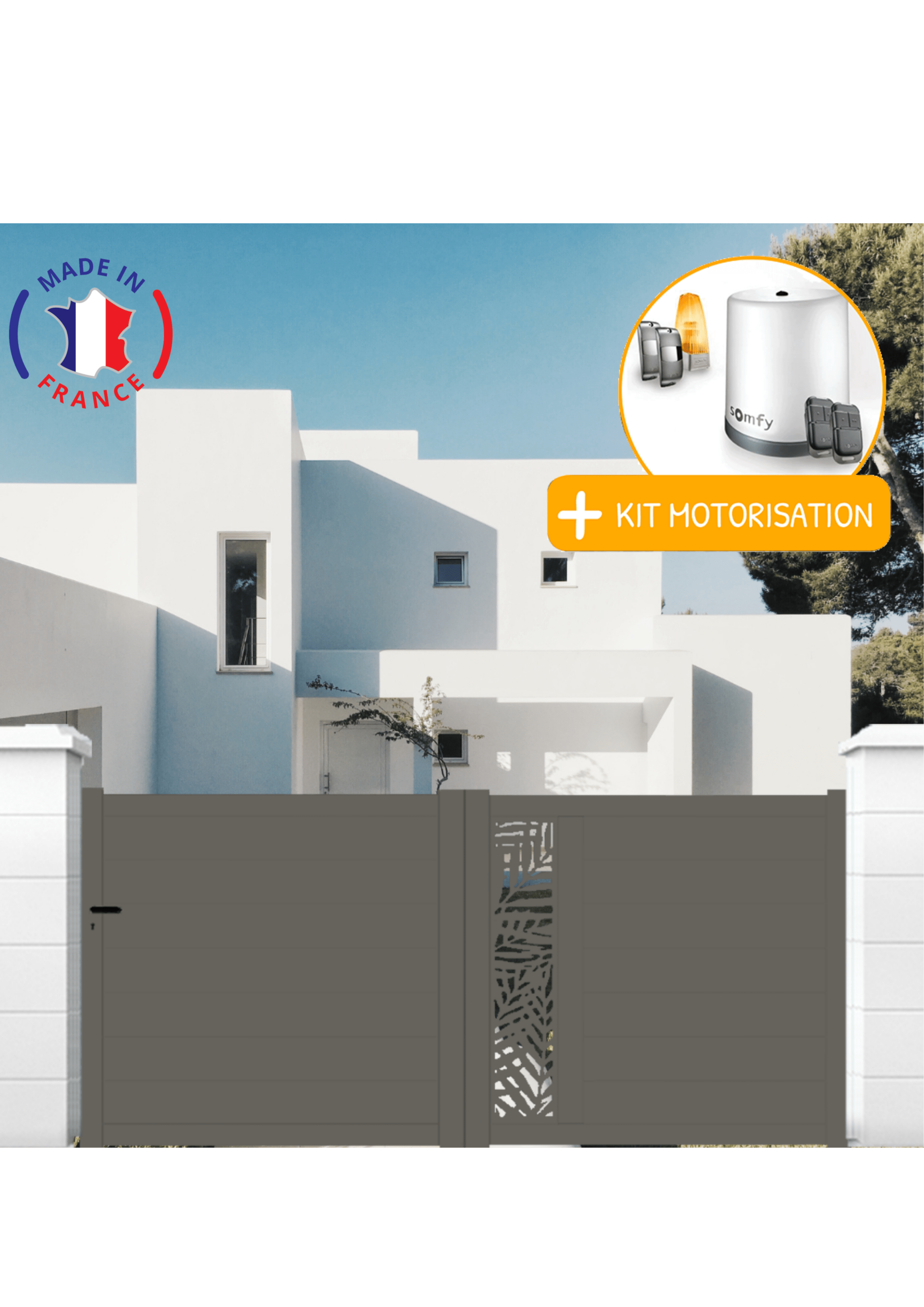 Portail aluminium coulissant découpe laser en kit + Motorisation