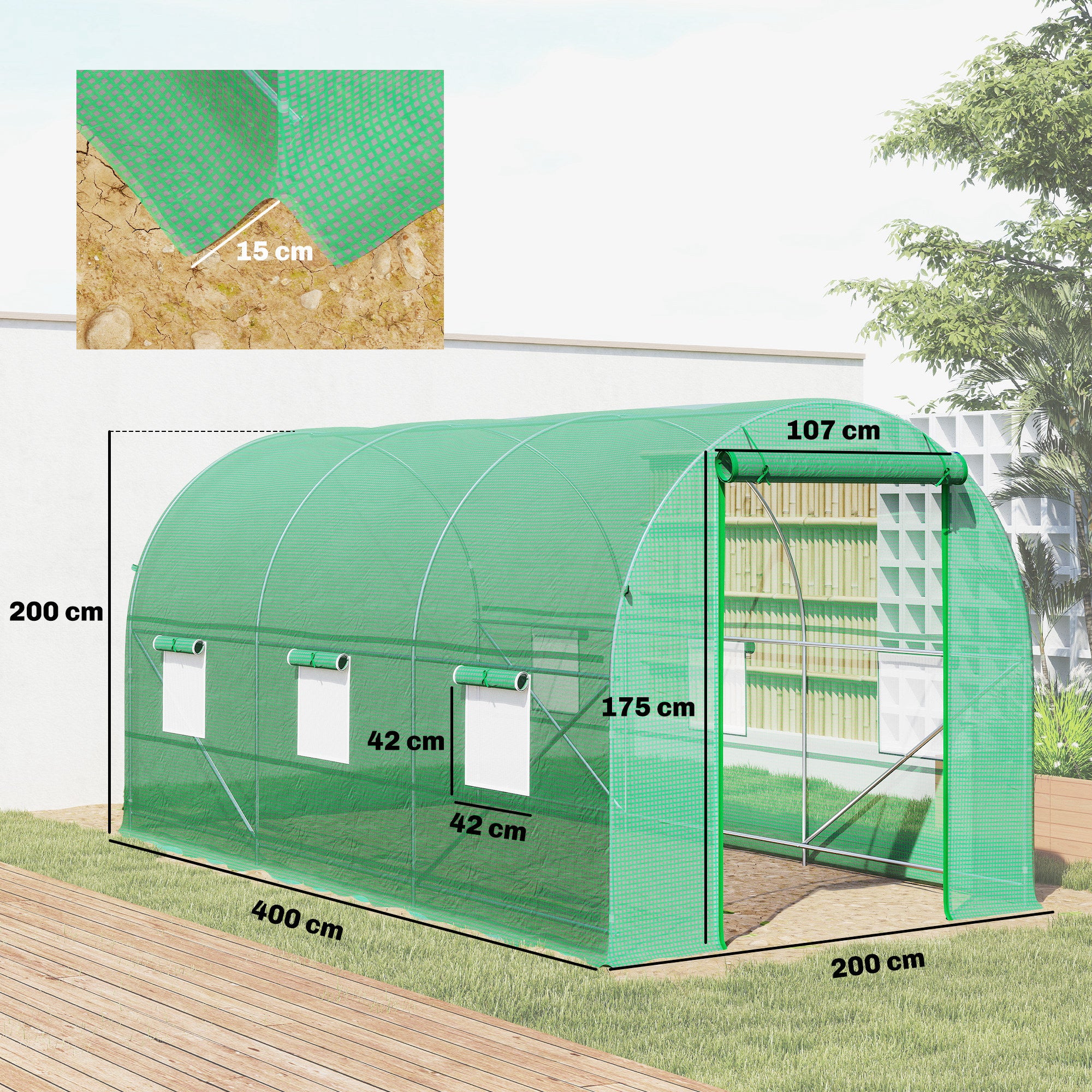 Serre tunnel de jardin PE Outsunny - 3