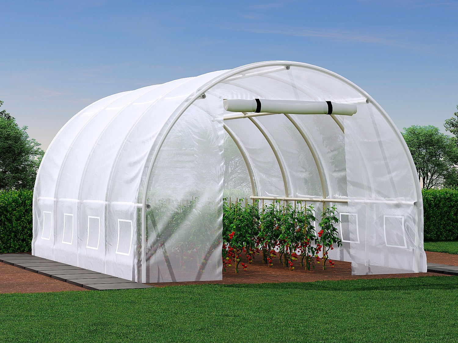 Szklarnia tunelowa o stalowej konstrukcji 12 m² - dł. 400 x szer. 300 x wys. 200 cm - Biały - IPOMEA