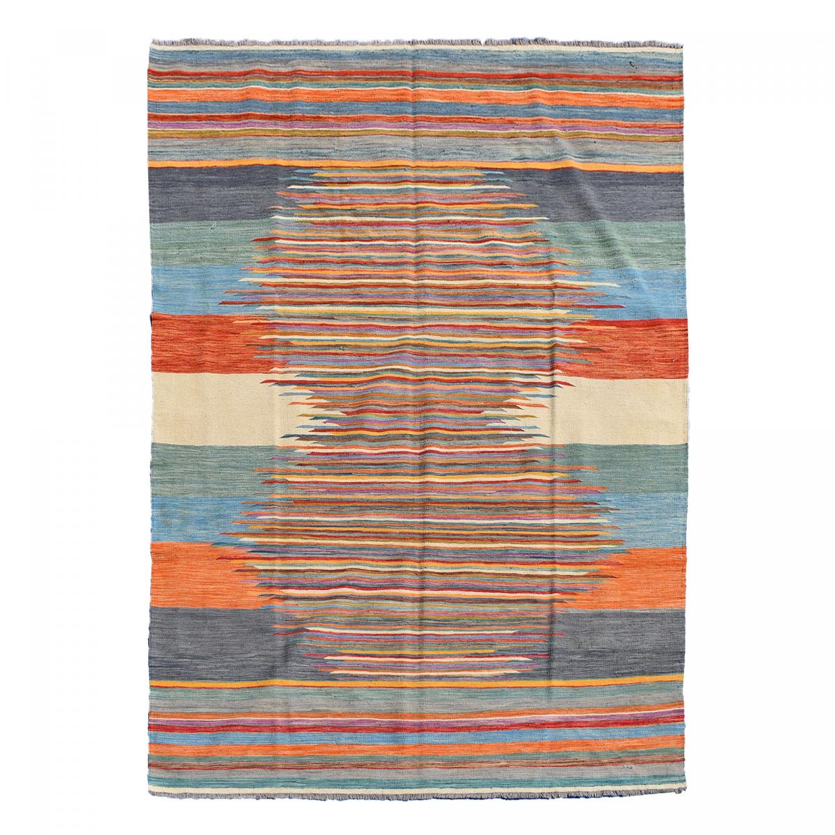 Tapis Kilim Laine 160x230 Cm Multicolore Franges Fait Main Beliani