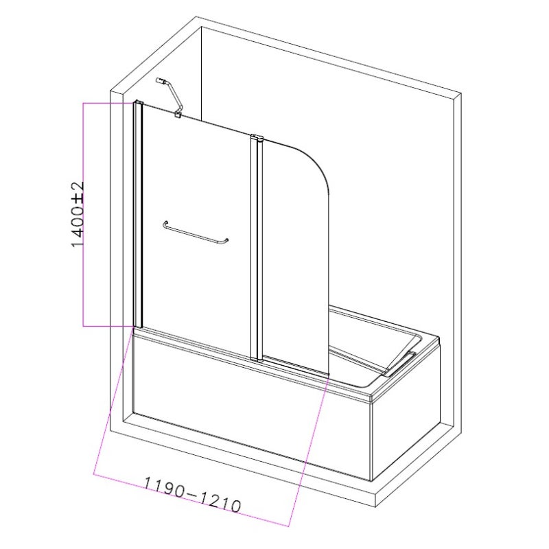 Pare-baignoire fixe avec volet pivotant design 120 x 140 cm aluminium noir mat verre 6 mm anticalcaire - 2