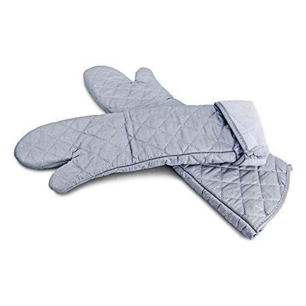 Para bawełnianych rękawic kuchennych 39 cm, odpornych na ciepło, do pieczenia i pieczenia, srebrnych - 3