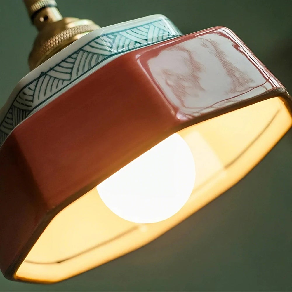 Suspension vintage en céramique, petit lustre, lampe de chevet LED, plafonnier suspendu en porcelaine, φ14cm, pour salle à manger, chambre, cuisine - 4