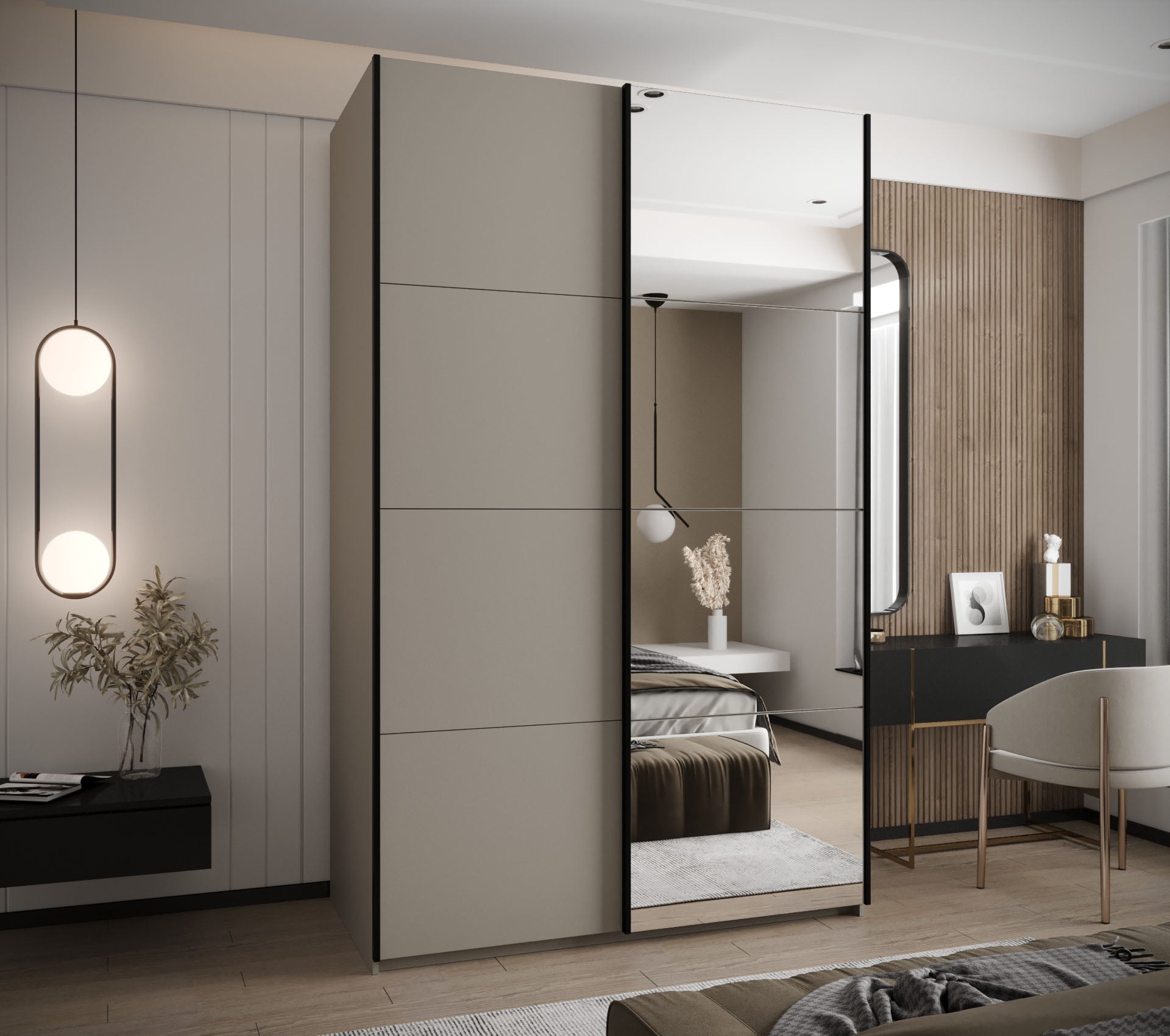 Szafa przesuwna wysoka Lux 3 160 x 64 x 245,5 cm kaszmir + kaszmir + u. czarny - Abiks Meble - 2