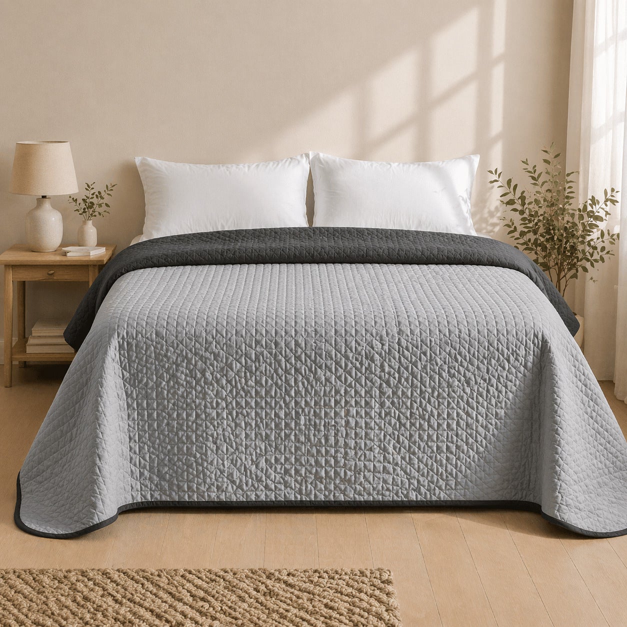 Colcha Bicolor Reversible Gris/Antracita Cama 180cm Donegal Collections - 6
