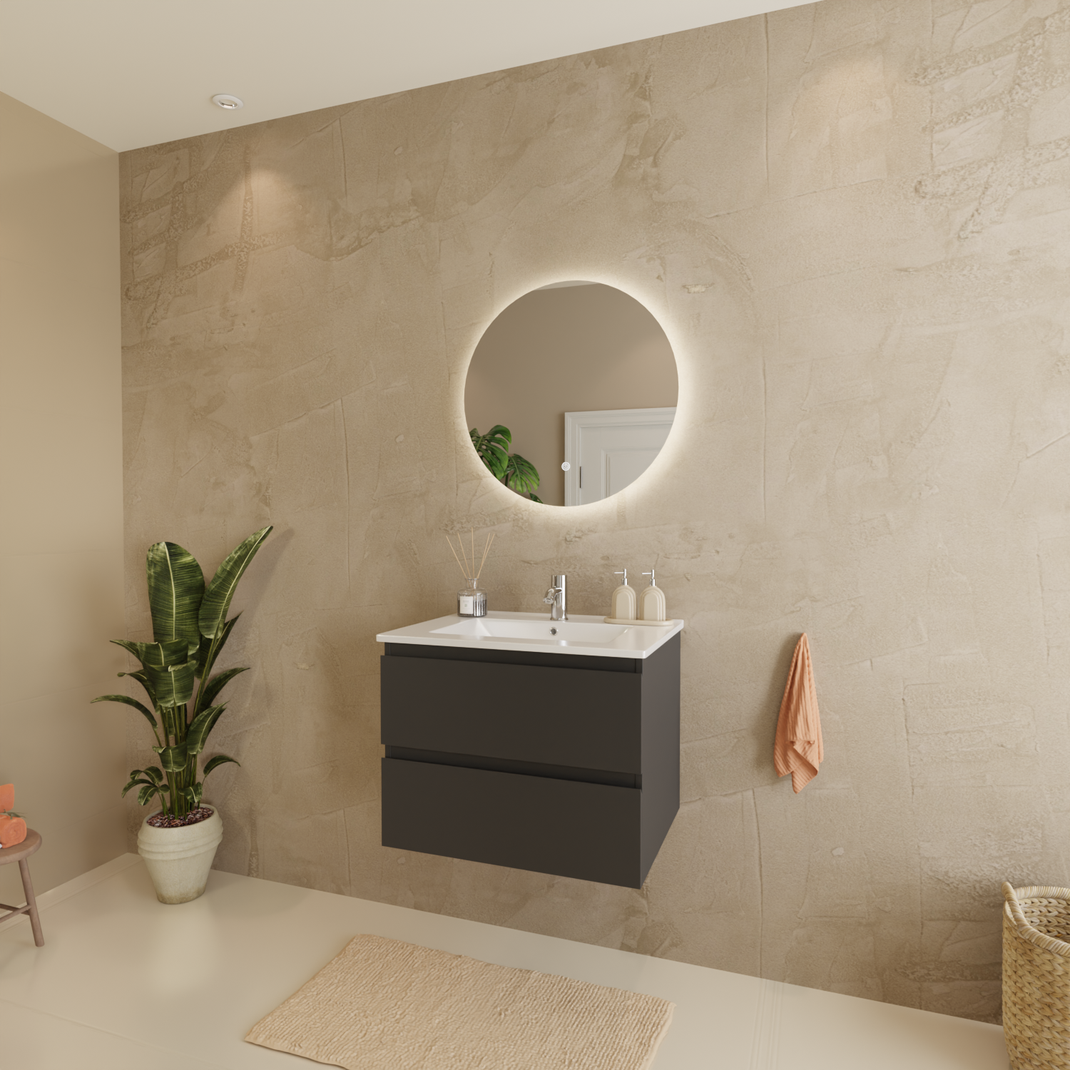 LOMAZOO Meuble De Salle De Bain Marenza Noir Mat 60cm - Lavabo Blanc - 2