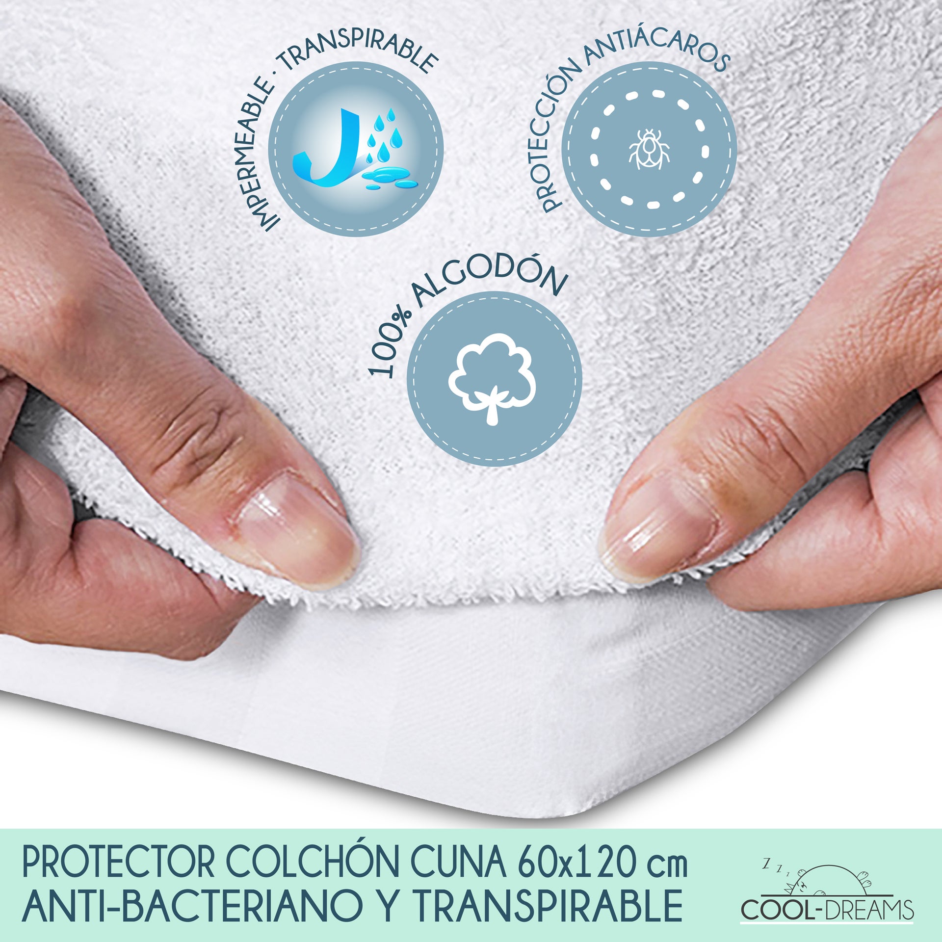 Protector de colchón para cuna 120x60 100% algodón e impermeable, hipoalergénico, anti-bacteriano y anti-acaros Fabricado 100% en España - 2