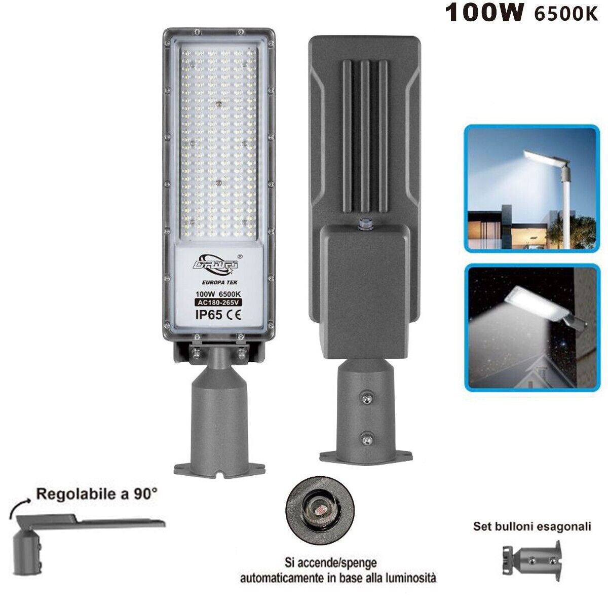 LAMPIONE STRADALE FARO A LED 100 W CON PANNELLO SOLARE TELECOMANDO